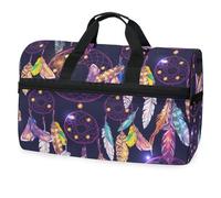 Borsone da viaggio con acchiappasogni, bohémien, azteco, viola, per uomini, donne, ragazzi e adolescenti, borsa da palestra oversize con scomparto per scarpe, per la notte, il fine settimana, yoga,