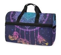 Borsone da viaggio con acchiappasogni con piume colorate viola, per uomini, donne, ragazzi, ragazze, adolescenti, borsa sportiva oversize con scomparto per scarpe, per la notte, il fine settimana,