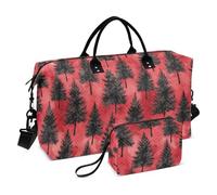 Borsone da viaggio con alberi di pino rosso e marmo nero Merry Christmas, borsa da viaggio per la notte, borsa da palestra e sport, con tracolla regolabile per viaggi di lavoro, pieghevole