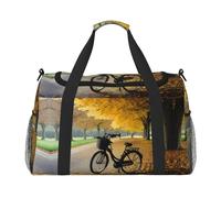Borsone da viaggio con albero autunnale con stampa vecchia bici antica Weekender Pernottamento Borsa da viaggio per donne uomini palestra bagaglio da portare avanti, Nero , Taglia unica