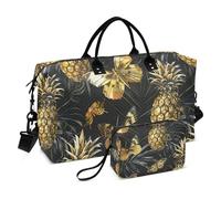 Borsone da viaggio con ananas, borsa da palestra con ananas, farfalle dorate, borsa da viaggio, borsa da bagno, Multi 78, Taglia unica