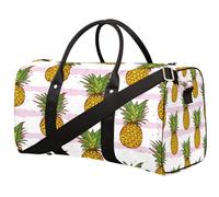 Borsone da viaggio con ananas dorato, a righe rosa, borsa da palestra pieghevole, borsa da viaggio per la notte, borsa da viaggio per donne e uomini, Ananas dorato, 17.4(L) x 8.3(W) x 9.5(H) inch