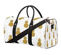 Borsone da viaggio con ananas dorato dorato, borsa da palestra per sport alla frutta, borsa pieghevole per la notte, borsa da viaggio per donne e uomini, Ananas Oro Dorato, 17.4(L) x 8.3(W) x 9.5(H)