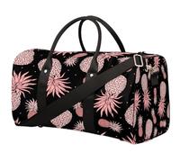 Borsone da viaggio con ananas rosa, borsa da palestra con frutta estiva nera, borsa da palestra pieghevole, borsa per la notte, borsone aereo per donne e uomini, Ananas rosa, 17.4(L) x 8.3(W) x