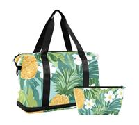 Borsone da viaggio con ananas tropicale, giallo dorato, verde e foglie di palma, borsa da viaggio con tracolla regolabile, per escursionismo, multifunzionale, Ananas tropicale giallo dorato verde