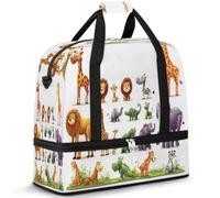 Borsone da viaggio con animali dei cartoni animati per donne e uomini borse da notte per il fine settimana pieghevole bagnato separato 47 L Tote Bag per sport palestra yoga, Colore, 47 L, Organizer