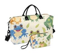 Borsone da viaggio, con animali dei cartoni animati, senza cuciture, con rane, borsa da palestra con borsa per la conservazione, borsa per la notte, per uomini e donne, viaggi, sport, yoga,