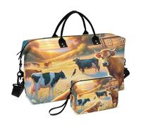 Borsone da viaggio, con animali sul campo selvaggio al tramonto, borsa da palestra con borsa portaoggetti, borsa per la notte, per uomini e donne, viaggi, sport, yoga, Multicolore, Taglia unica