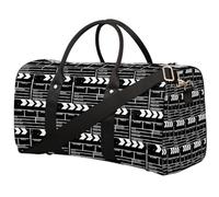Borsone da viaggio con assicella per film, borsa sportiva nera, borsa da palestra pieghevole, borsa per la notte, borsa da viaggio per donne e uomini, Pellicola assicella, 17.4(L) x 8.3(W) x 9.5(H)