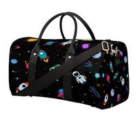 Borsone da viaggio con astronauti dello spazio, pianeta cartone animato nero, borsa da palestra pieghevole, borsa per la notte, borsa da viaggio per donne e uomini, Astronauti dello spazio esterno,