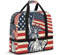 Borsone da viaggio con bandiera americana del 4 luglio per donne e uomini, borsa da palestra pieghevole con statua libertà, borsa da palestra per fine settimana e pernottamento, borsa da cabina con