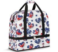 Borsone da viaggio con bandiera australiana a forma di cuore, per donne e uomini, per il fine settimana, pieghevole, separato dal bagnato, 47 l, per sport, palestra, yoga, Colore, 47 L, Organizer per