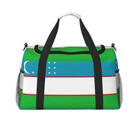 Borsone da viaggio con bandiera della Repubblica dell'Uzbekistan, con cerniere e manici, grande borsone pieghevole per vacanze in famiglia, Nero , Taglia unica