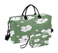 Borsone da viaggio con bellissimi fiori bianchi con borsa da toilette e tracolla regolabile per viaggi, palestra, yoga, weekend, Multicolore, Taglia unica, Beauty case