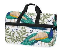 Borsone da viaggio con bellissimo pavone con fiori per uomini, donne, ragazzi e adolescenti, borsa sportiva oversize con scomparto per scarpe, per la notte, il fine settimana, yoga, allenamento, borsa