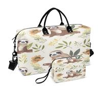 Borsone da viaggio con bradipo sui rami con borsa da toilette e tracolla regolabile, per viaggi, palestra, yoga, fine settimana, Multicolore, Taglia unica, Beauty case