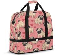 Borsone da viaggio con bulldog carino per donne e uomini, borsa da palestra pieghevole con cuore e scritta "Dog Love", borsa da palestra per il fine settimana e la notte, borsa da cabina con scomparto
