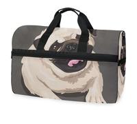 Borsone da viaggio con cane carlino isolato al grigio, per uomini, donne, ragazzi, ragazze, adolescenti, borsa da palestra oversize con scomparto per scarpe, borsa da allenamento per yoga, fine