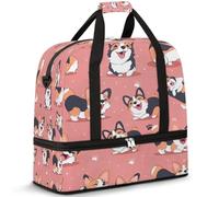 Borsone da viaggio con cane Corgi carino per donne e uomini, rosa gallese cani pieghevole borsa da palestra per fine settimana borsa da cabina con scomparto per scarpe, Multicolore