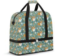 Borsone da viaggio con cane Corgi Flower Corgi per donne e uomini, borse per la notte per il fine settimana, pieghevole, separato dal bagnato, borsa tote da 47 litri, per sport, palestra, yoga,