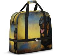 Borsone da viaggio con cane Rottweiler, per donne e uomini, con motivo cane animale, pieghevole, per sport, palestra, fine settimana, pernottamento, borsa da cabina con scomparto per scarpe