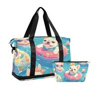 Borsone da viaggio con cani da combattimento per la legge delle vacanze con cartoni animati carino borsa da viaggio con borsa da toilette per lo sport set da 2 pezzi, Cartoon carino vacanza legge