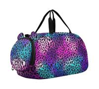 Borsone da viaggio con carlino carino blu per ragazzi durante la notte Weekender borsone per ragazze borsone da viaggio per bambini da ballo, Pelle di leopardo viola blu, classico