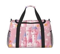 Borsone da viaggio con castello dei cartoni animati, con fiori colorati, borsa da palestra per la notte e il weekender, per uomini e donne, leggera, per allenamento e vacanze