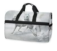 Borsone da viaggio con cavalli bianchi, per uomini, donne, ragazzi, ragazze, adolescenti, borsa sportiva oversize con scomparto per scarpe, per la notte, il fine settimana, yoga, allenamento, borsa da
