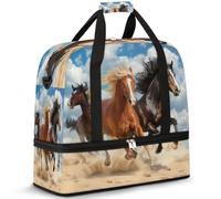 Borsone da viaggio con cavallo animale, per donne e uomini, da corsa, pieghevole, per sport, palestra, fine settimana, pernottamento, borsa da cabina con scomparto per scarpe, Multicolore