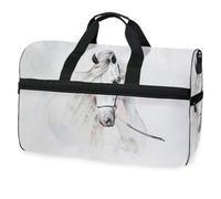 Borsone da viaggio con cavallo bianco dipinto a mano, per uomini, donne, ragazzi, ragazze, adolescenti, borsa da palestra oversize con scomparto per scarpe, per la notte, il fine settimana, yoga,