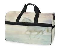 Borsone da viaggio con cavallo bianco magico per uomini, donne, ragazzi, ragazze, adolescenti, borsa sportiva oversize con scomparto per scarpe, per la notte, il fine settimana, yoga, allenamento,