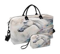 Borsone da viaggio con cavallo, borsa da palestra, borsa da viaggio con pittura a olio con cavallo bianco, borsa da viaggio da donna, borsa da bagno, Multi 75, Taglia unica