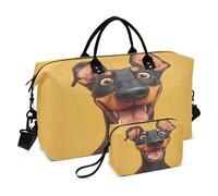Borsone da viaggio con cinghia regolabile per palestra, set da 2 pezzi, con divertente motivo doberman, cani felici
