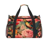 Borsone da viaggio con colibrì, borsa da viaggio primaverile, peonia, palestra, pernottamento, weekender, per uomini e donne, leggero, bagaglio a mano per allenamento e vacanze