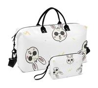 Borsone da viaggio con coniglietto bianco in stile cartone animato, borsa da viaggio per la notte, borsa da palestra con tracolla regolabile per aereo, multifunzionale, coniglietto bianco dei cartoni