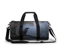 Borsone da viaggio con corvo sul ramo di quercia, borsa da palestra per donne e uomini, borsa cilindrica per allenamento sportivo con tracolla