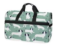 Borsone da viaggio con cucciolo di bassotto bianco con simpatico cane in stile cartone animato, per uomini, donne, ragazzi, ragazze, adolescenti, borsa da palestra oversize con scomparto per scarpe,