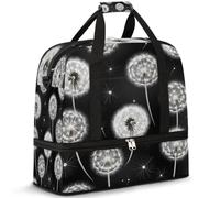 Borsone da viaggio con dente di leone nero, per donne e uomini, pieghevole, per sport, palestra, fine settimana, pernottamento, borsa da cabina con scomparto per scarpe, Multicolore