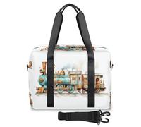Borsone da viaggio con design a treno a vapore, per donne, uomini, ragazze, ragazzi, borsa da viaggio per il fine settimana, 32 l, borsa grande da cabina per viaggi, sport, palestra, Colore, Grande,