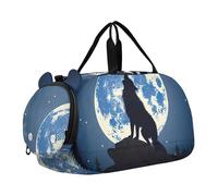 Borsone da viaggio con dinosauro e Monster Truck per viaggi Borse da notte per bambini con tracolla Borsa da viaggio per ragazzi, Lupo Moonlight Ululato, classico