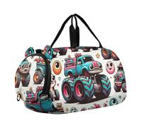 Borsone da viaggio con dinosauro e Monster Truck per viaggi Borse da notte per bambini con tracolla Borsa da viaggio per ragazzi, Carino Cartoon Monster Trucks, classico