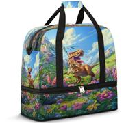 Borsone da viaggio con dinosauro tirannosauro cartone animato per donne uomini borse da viaggio per il fine settimana borse da notte pieghevole bagnato separato 47 L tote bag per sport palestra yoga,