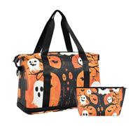 Borsone da viaggio con divertente zucca gialla per Halloween durante la notte borsone weekender/pernottamento con borsa da toilette per viaggi di lavoro multifunzionale, Cartone animato divertente