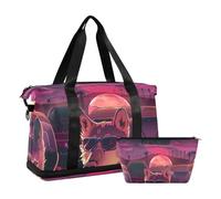 Borsone da viaggio con due cani che guidano un'auto, borsa da viaggio con tracolla regolabile per lo sport, pieghevole, Due cani alla guida di una macchina, 1 size