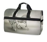 Borsone da viaggio con due cavalli bianchi, per uomini, donne, ragazzi, ragazze, adolescenti, borsa sportiva oversize con scomparto per scarpe, per la notte, il fine settimana, yoga, allenamento,