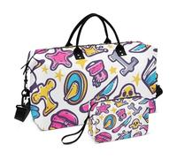 Borsone da viaggio, con elementi a forma di teschio, borsa da palestra con borsa portaoggetti, borsa per la notte, per uomini e donne, viaggi, sport, yoga, Multicolore, Taglia unica