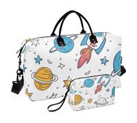 Borsone da viaggio, con elementi spaziali disegnati a mano, borsa da palestra con borsa portaoggetti, borsa per la notte, per uomini e donne, viaggi, sport, yoga, Multicolore, Taglia unica