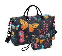 Borsone da viaggio, con farfalla e foglia nera, borsa da palestra con borsa portaoggetti, borsa per la notte, per uomini e donne, viaggi, sport, yoga, Multicolore, Taglia unica