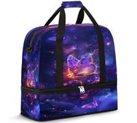 Borsone da viaggio con farfalla incandescente per donne e uomini borse da notte per il fine settimana pieghevole bagnato separato 47 L Tote Bag per sport palestra yoga, Colore, 47 L, Organizer per